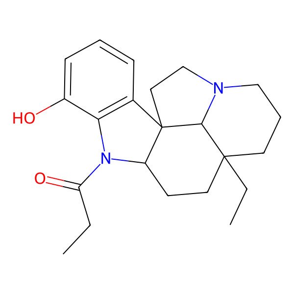 2D Structure of 1-[(1R,9R,12R,19R)-12-ethyl-6-hydroxy-8,16-diazapentacyclo[10.6.1.01,9.02,7.016,19]nonadeca-2(7),3,5-trien-8-yl]propan-1-one