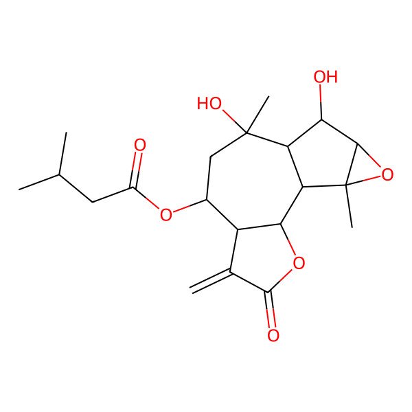 2D Structure of [(1S,2R,6R,7R,9R,10S,11S,12R,14S)-9,11-dihydroxy-9,14-dimethyl-5-methylidene-4-oxo-3,13-dioxatetracyclo[8.4.0.02,6.012,14]tetradecan-7-yl] 3-methylbutanoate