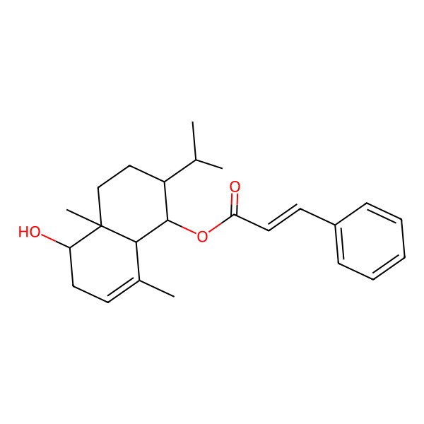 2D Structure of (5-hydroxy-4a,8-dimethyl-2-propan-2-yl-2,3,4,5,6,8a-hexahydro-1H-naphthalen-1-yl) 3-phenylprop-2-enoate 2D Structure of (5-hydroxy-4a,8-dimethyl-2-propan-2-yl-2,3,4,5,6,8a-hexahydro-1H-naphthalen-1-yl) 3-phenylprop-2-enoate
