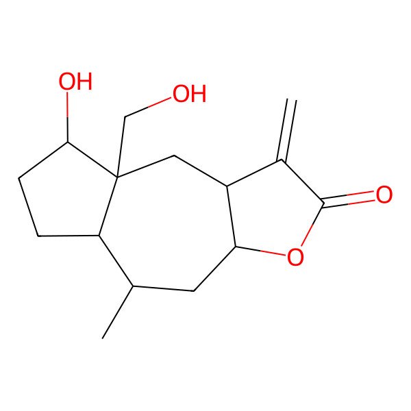 2D Structure of 8-hydroxy-8a-(hydroxymethyl)-5-methyl-1-methylidene-4,5,5a,6,7,8,9,9a-octahydro-3aH-azuleno[6,5-b]furan-2-one