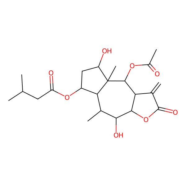 2D Structure of (9-acetyloxy-4,8-dihydroxy-5,8a-dimethyl-1-methylidene-2-oxo-4,5,5a,6,7,8,9,9a-octahydro-3aH-azuleno[6,5-b]furan-6-yl) 3-methylbutanoate