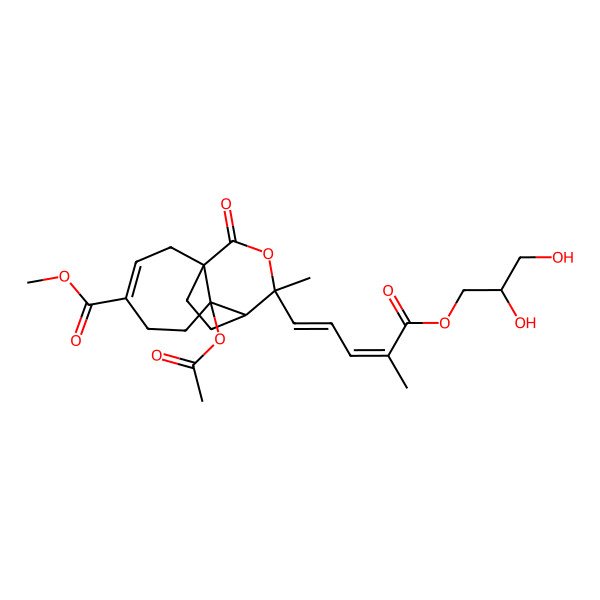 2D Structure of methyl (1R,7S,8S,9S)-7-acetyloxy-9-[(1E,3E)-5-[(2R)-2,3-dihydroxypropoxy]-4-methyl-5-oxopenta-1,3-dienyl]-9-methyl-11-oxo-10-oxatricyclo[6.3.2.01,7]tridec-3-ene-4-carboxylate
