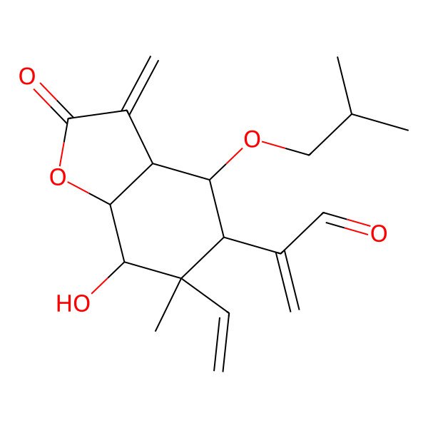 2D Structure of 2-[6-ethenyl-7-hydroxy-6-methyl-3-methylidene-4-(2-methylpropoxy)-2-oxo-4,5,7,7a-tetrahydro-3aH-1-benzofuran-5-yl]prop-2-enal