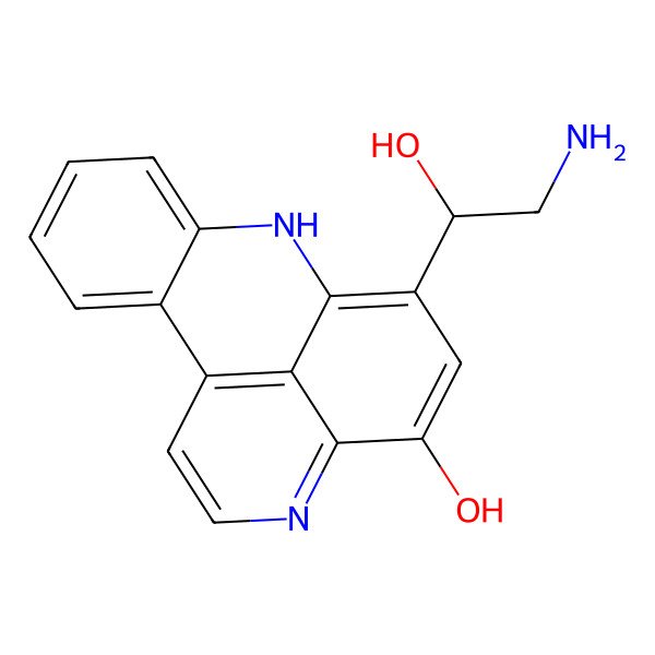2D Structure of 10-[(1R)-2-amino-1-hydroxyethyl]-8,14-diazatetracyclo[7.7.1.02,7.013,17]heptadeca-1(17),2,4,6,9,11,13,15-octaen-12-ol