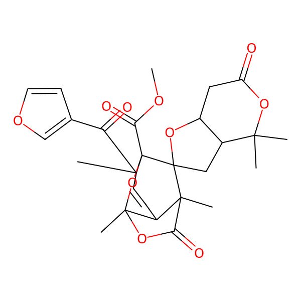 2D Structure of Methyl 5'-(furan-3-carbonyl)-1',4,4,5',8'-pentamethyl-6,10'-dioxospiro[3,3a,7,7a-tetrahydrofuro[3,2-c]pyran-2,11'-7,9-dioxatricyclo[4.4.1.02,8]undec-3-ene]-6'-carboxylate