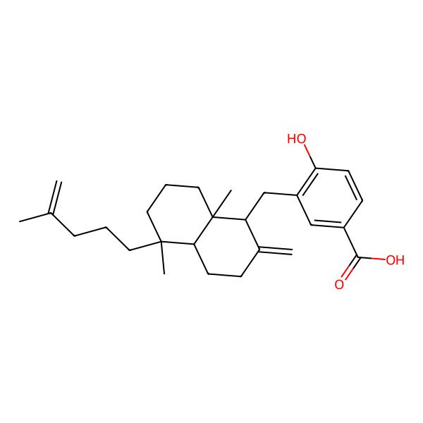 2D Structure of 3-[[(1R,4aR,5S,8aR)-5,8a-dimethyl-2-methylidene-5-(4-methylpent-4-enyl)-3,4,4a,6,7,8-hexahydro-1H-naphthalen-1-yl]methyl]-4-hydroxybenzoic acid