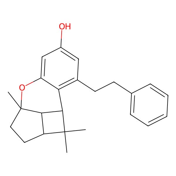 2D Structure of (1R,9R,12S,14R)-9,13,13-trimethyl-3-(2-phenylethyl)-8-oxatetracyclo[7.4.1.02,7.012,14]tetradeca-2,4,6-trien-5-ol