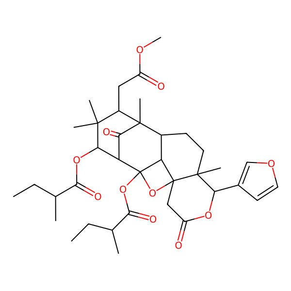 2D Structure of [13-(Furan-3-yl)-7-(2-methoxy-2-oxoethyl)-6,6,8,12-tetramethyl-3-(2-methylbutanoyloxy)-15,18-dioxo-2,14-dioxapentacyclo[7.7.1.14,8.01,12.03,17]octadecan-5-yl] 2-methylbutanoate