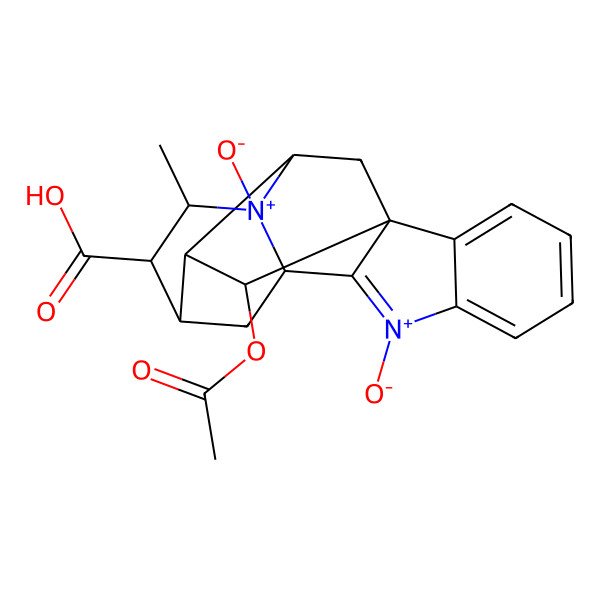 2D Structure of (1R,10S,12S,13R,14S,16S,17S,18R)-18-acetyloxy-14-methyl-8,15-dioxido-8,15-diazoniahexacyclo[14.2.1.01,9.02,7.010,15.012,17]nonadeca-2,4,6,8-tetraene-13-carboxylic acid
