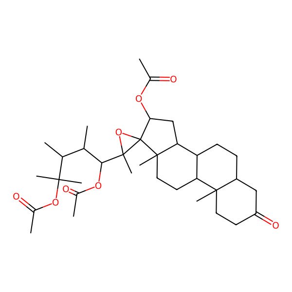 2D Structure of [(3'S,5S,8R,9S,10S,13S,14S,16S,17R)-3'-[(1R,2S,3S)-1,4-diacetyloxy-2,3,4-trimethylpentyl]-3',10,13-trimethyl-3-oxospiro[2,4,5,6,7,8,9,11,12,14,15,16-dodecahydro-1H-cyclopenta[a]phenanthrene-17,2'-oxirane]-16-yl] acetate