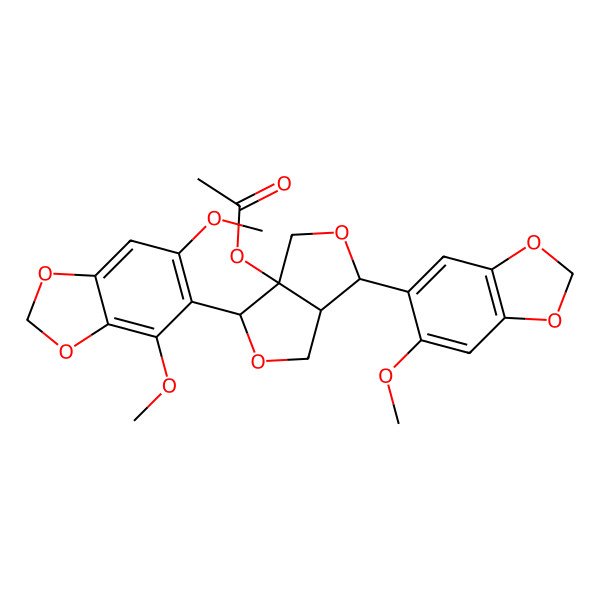 2D Structure of [(3S,3aS,6S,6aS)-3-(4,6-dimethoxy-1,3-benzodioxol-5-yl)-6-(6-methoxy-1,3-benzodioxol-5-yl)-3,4,6,6a-tetrahydro-1H-furo[3,4-c]furan-3a-yl] acetate