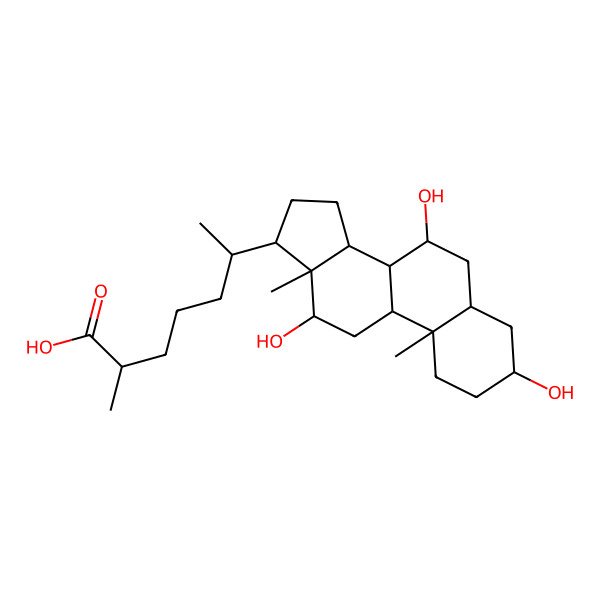 2D Structure of (25R)-3alpha,7alpha,12alpha-trihydroxy-5beta-cholestan-26-oic acid