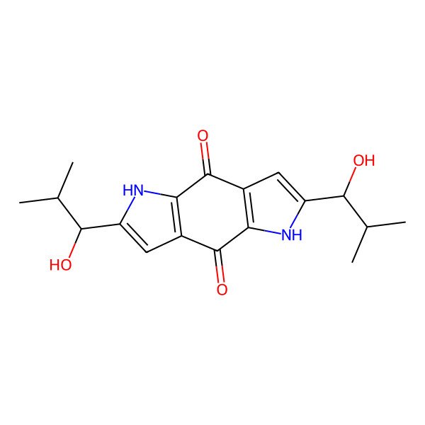 2D Structure of 2,6-Bis(1-hydroxy-2-methylpropyl)-1,5-dihydropyrrolo[2,3-f]indole-4,8-dione