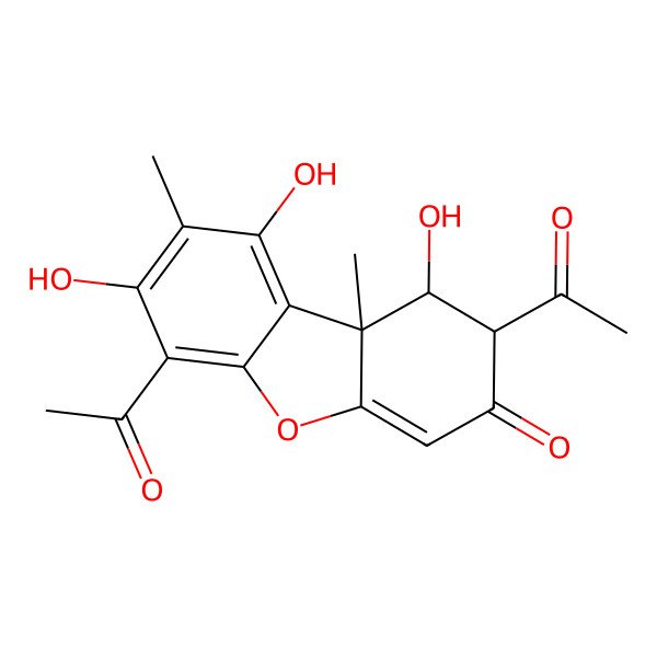 2D Structure of 2,6-Diacetyl-1,7,9-trihydroxy-8,9b-dimethyl-1,2-dihydrodibenzofuran-3-one