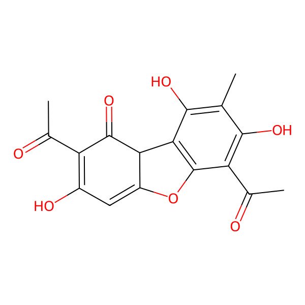 2D Structure of 2,6-diacetyl-3,7,9-trihydroxy-8-methyl-9bH-dibenzofuran-1-one
