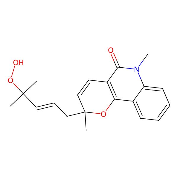 2D Structure of 2,6-Dihydro-2-(4-hydroperoxy-4-methyl-2-penten-1-yl)-2,6-dimethyl-5H-pyrano[3,2-c]quinolin-5-one