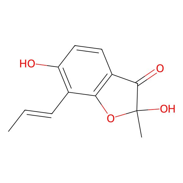2D Structure of 2,6-Dihydroxy-2-methyl-7-prop-1-enyl-1-benzofuran-3-one