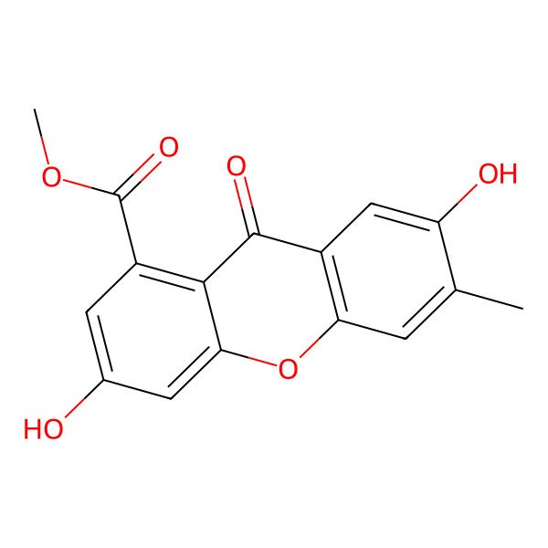 2D Structure of 2,6-Dihydroxy-3-methyl-9-oxoxanthene-8-carboxylic acid methyl ester