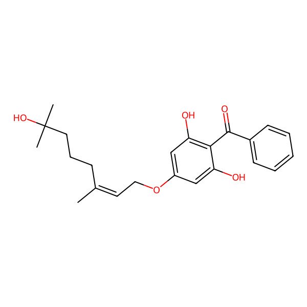 2D Structure of 2,6-Dihydroxy-4-[(e)-7-hydroxy-3,7-dimethyl-octa-2-enyloxy]benzophenone
