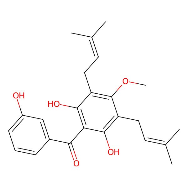 2D Structure of [2,6-Dihydroxy-4-methoxy-3,5-bis(3-methylbut-2-enyl)phenyl]-(3-hydroxyphenyl)methanone