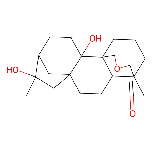 2D Structure of 2,6-Dihydroxy-6,12-dimethyl-14-oxapentacyclo[10.3.3.15,8.01,11.02,8]nonadecan-13-one