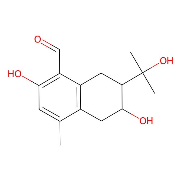 2D Structure of 2,6-Dihydroxy-7-(2-hydroxypropan-2-yl)-4-methyl-5,6,7,8-tetrahydronaphthalene-1-carbaldehyde