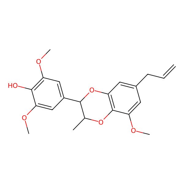 2D Structure of 2,6-dimethoxy-4-[(2R,3R)-5-methoxy-3-methyl-7-prop-2-enyl-2,3-dihydro-1,4-benzodioxin-2-yl]phenol