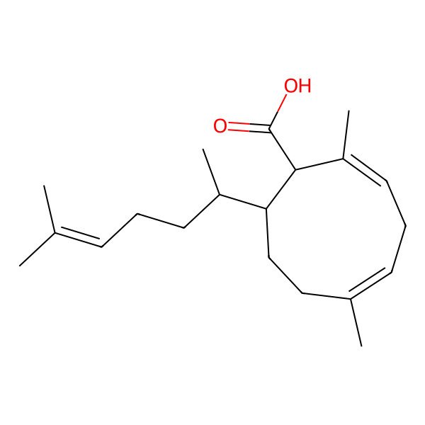 2D Structure of 2,6-Dimethyl-9-(6-methylhept-5-en-2-yl)cyclonona-2,5-diene-1-carboxylic acid