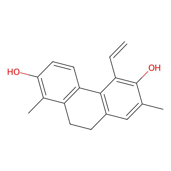 2D Structure of 2,6-Phenanthrenediol, 5-ethenyl-9,10-dihydro-1,7-dimethyl-