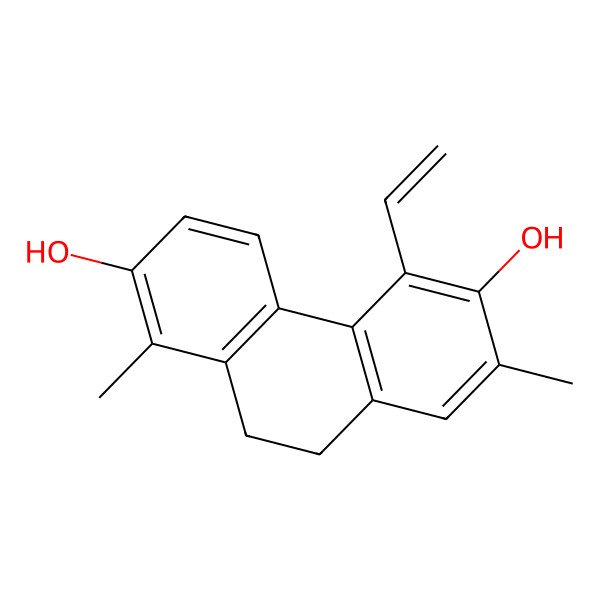 2D Structure of 2,6-Phenanthrenediol, 5-ethenyl-9,10-dihydro-1,7-dimethyl- 2D Structure of 2,6-Phenanthrenediol, 5-ethenyl-9,10-dihydro-1,7-dimethyl-