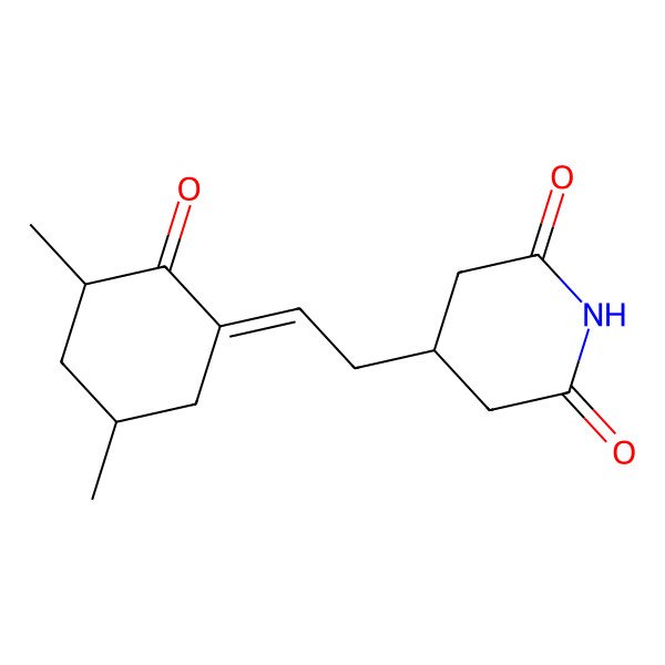 2D Structure of 2,6-Piperidinedione, 4-(2-(3,5-dimethyl-2-oxocyclohexylidene)ethyl)-, (3S-trans)-