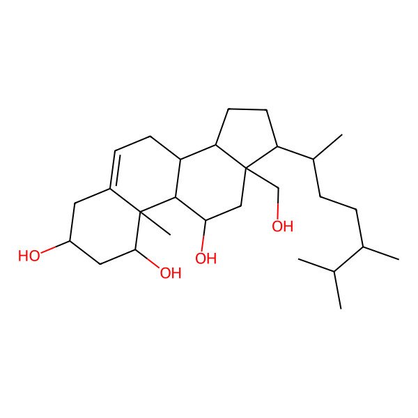 2D Structure of (1S,3R,8S,9S,10R,11R,13S,14S,17R)-17-[(2R,5S)-5,6-dimethylheptan-2-yl]-13-(hydroxymethyl)-10-methyl-2,3,4,7,8,9,11,12,14,15,16,17-dodecahydro-1H-cyclopenta[a]phenanthrene-1,3,11-triol
