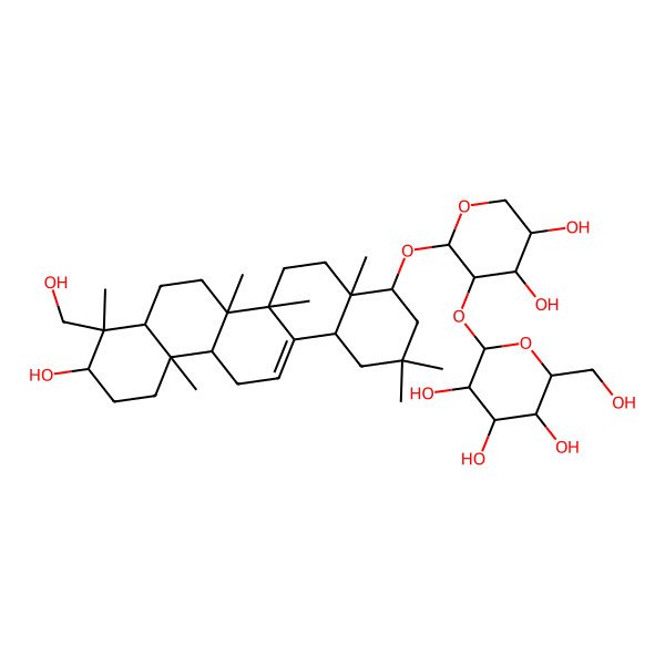 2D Structure of 2-[4,5-Dihydroxy-2-[[10-hydroxy-9-(hydroxymethyl)-2,2,4a,6a,6b,9,12a-heptamethyl-1,3,4,5,6,6a,7,8,8a,10,11,12,13,14b-tetradecahydropicen-4-yl]oxy]oxan-3-yl]oxy-6-(hydroxymethyl)oxane-3,4,5-triol