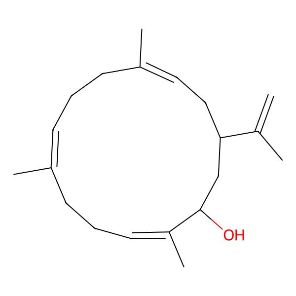 2D Structure of 2,6,10-Trimethyl-13-prop-1-en-2-ylcyclotetradeca-2,6,10-trien-1-ol