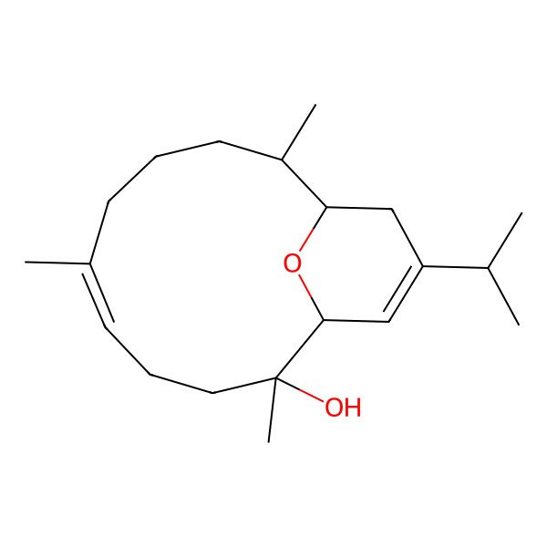 2D Structure of 2,6,10-Trimethyl-13-propan-2-yl-15-oxabicyclo[9.3.1]pentadeca-5,13-dien-2-ol