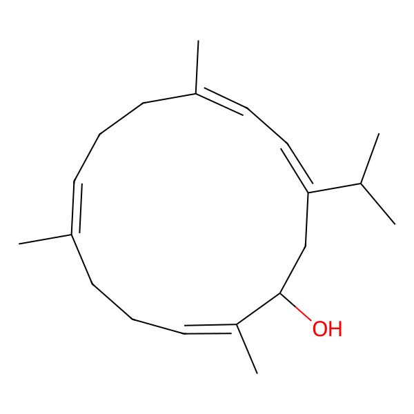 2D Structure of 2,6,10-Trimethyl-13-propan-2-ylcyclotetradeca-2,6,10,12-tetraen-1-ol