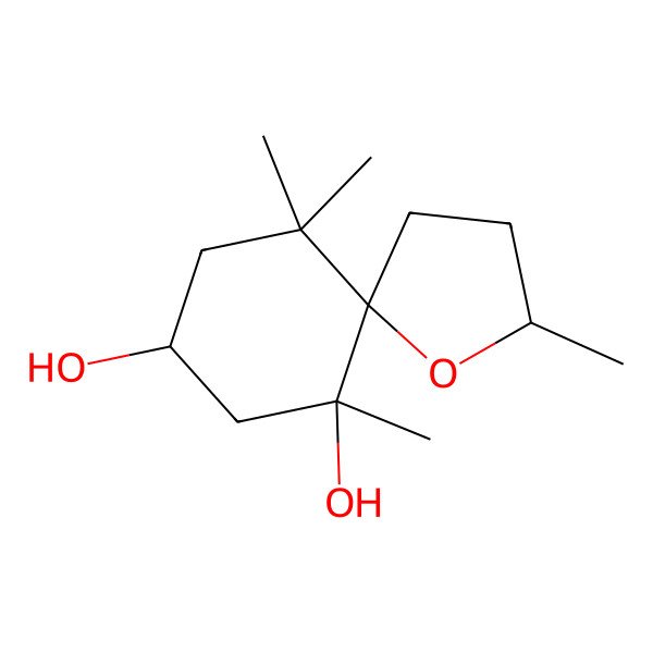 2D Structure of 2,6,10,10-Tetramethyl-1-oxaspiro[4.5]decane-6,8-diol