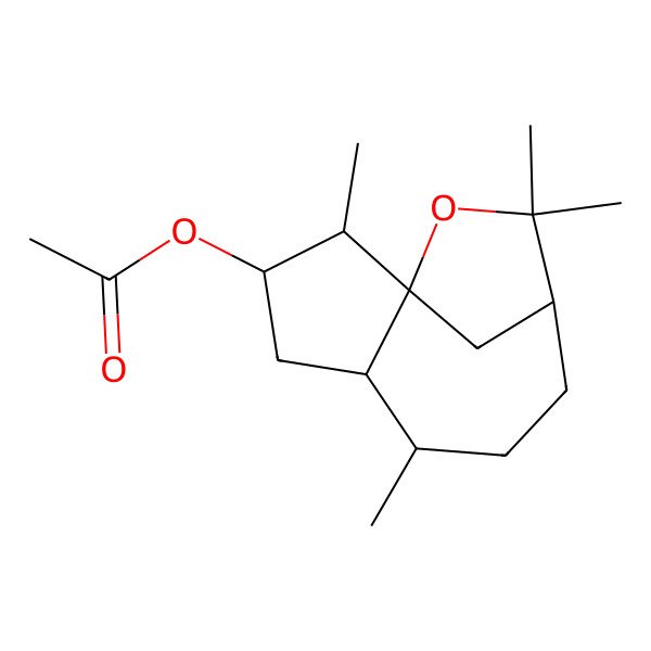 2D Structure of (2,6,10,10-Tetramethyl-11-oxatricyclo[7.2.1.01,5]dodecan-3-yl) acetate