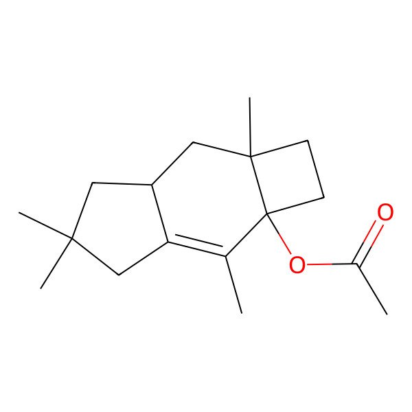 2D Structure of (2,6,10,10-Tetramethyl-3-tricyclo[6.3.0.03,6]undec-1-enyl) acetate