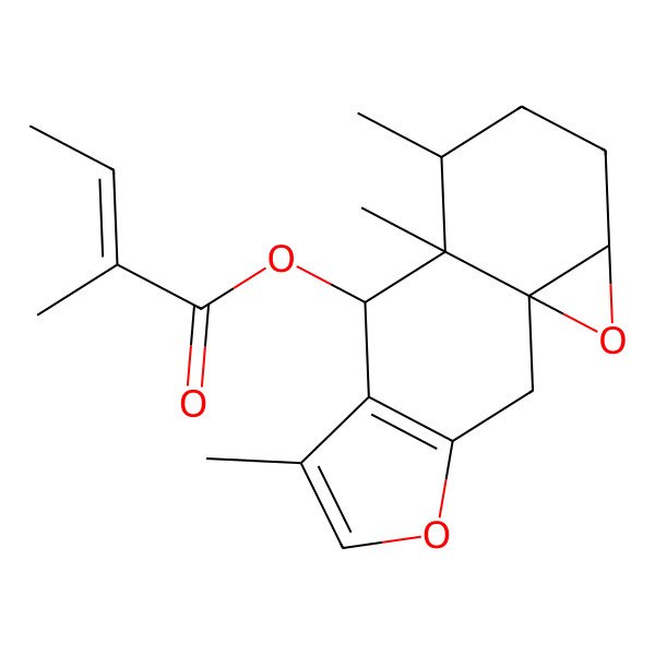 2D Structure of [(1S,8S,9S,10S,13R)-6,9,10-trimethyl-4,14-dioxatetracyclo[7.5.0.01,13.03,7]tetradeca-3(7),5-dien-8-yl] (Z)-2-methylbut-2-enoate