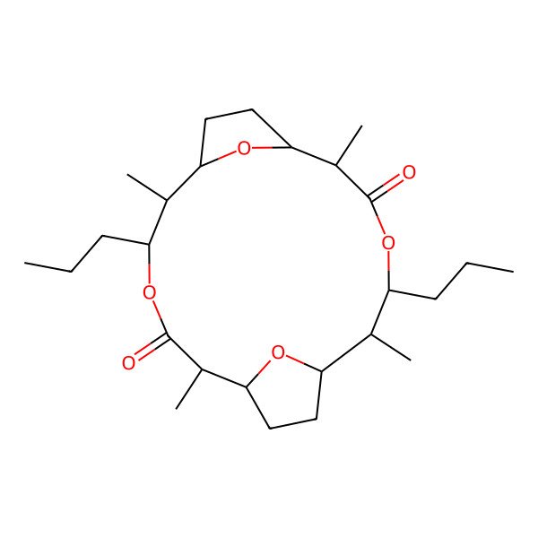 2D Structure of 2,6,11,15-Tetramethyl-5,14-dipropyl-4,13,19,20-tetraoxatricyclo[14.2.1.17,10]icosane-3,12-dione