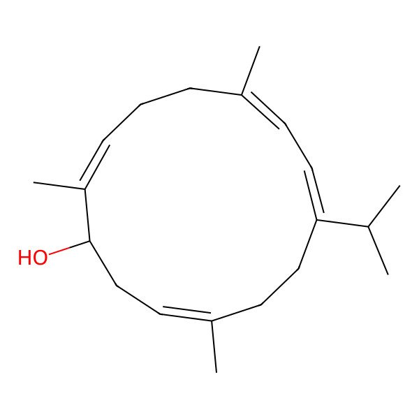 2D Structure of 2,6,12-Trimethyl-9-propan-2-ylcyclotetradeca-2,6,8,12-tetraen-1-ol