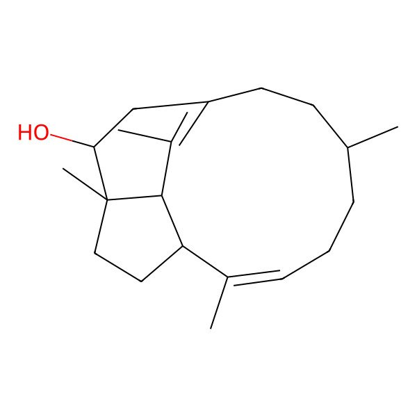 2D Structure of 2,6,12,16-Tetramethyltricyclo[7.5.2.012,15]hexadeca-2,9(16)-dien-11-ol