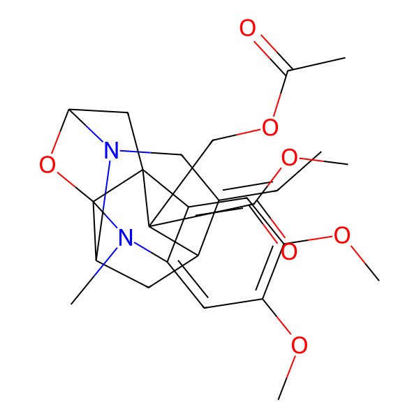 2D Structure of methyl (1R,9S,11S,14E,15S,17S,19R)-19-(acetyloxymethyl)-14-ethylidene-5,6-dimethoxy-2-methyl-18-oxa-2,12-diazahexacyclo[9.6.1.19,15.01,9.03,8.012,17]nonadeca-3,5,7-triene-19-carboxylate