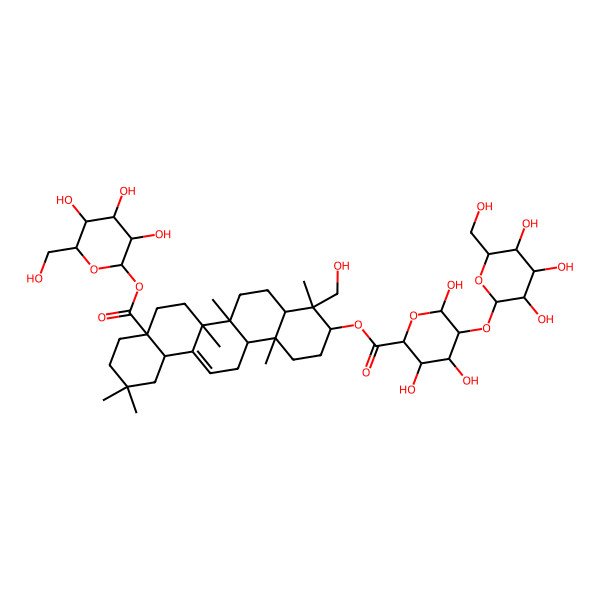 2D Structure of [4-(Hydroxymethyl)-4,6a,6b,11,11,14b-hexamethyl-8a-[3,4,5-trihydroxy-6-(hydroxymethyl)oxan-2-yl]oxycarbonyl-1,2,3,4a,5,6,7,8,9,10,12,12a,14,14a-tetradecahydropicen-3-yl] 3,4,6-trihydroxy-5-[3,4,5-trihydroxy-6-(hydroxymethyl)oxan-2-yl]oxyoxane-2-carboxylate