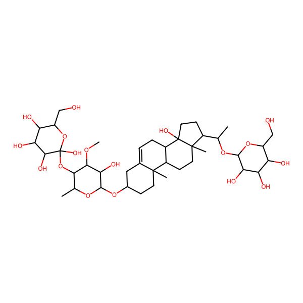 2D Structure of (2R,3S,5S)-2-[(3S,5S,6R)-5-hydroxy-6-[[(3S,10R,13R,14S,17S)-14-hydroxy-10,13-dimethyl-17-[1-[(2R,3S,5S)-3,4,5-trihydroxy-6-(hydroxymethyl)oxan-2-yl]oxyethyl]-1,2,3,4,7,8,9,11,12,15,16,17-dodecahydrocyclopenta[a]phenanthren-3-yl]oxy]-4-methoxy-2-methyloxan-3-yl]oxy-6-(hydroxymethyl)oxane-2,3,4,5-tetrol