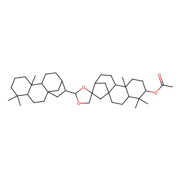 2D Structure of [(1'S,2S,4R,4'S,6'R,9'S,10'R,13'R)-5',5',9'-trimethyl-2-[(1S,4R,9R,10R,13R,14R)-5,5,9-trimethyl-14-tetracyclo[11.2.1.01,10.04,9]hexadecanyl]spiro[1,3-dioxolane-4,14'-tetracyclo[11.2.1.01,10.04,9]hexadecane]-6'-yl] acetate