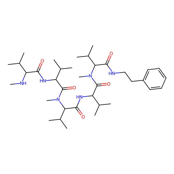 2D Structure of (S)-2-((S)-2-((S)-N,3-dimethyl-2-((S)-3-methyl-2-(methylamino)butanamido)butanamido)-3-methylbutanamido)-N,3-dimethyl-N-((S)-3-methyl-1-oxo-1-(phenethylamino)butan-2-yl)butanamide