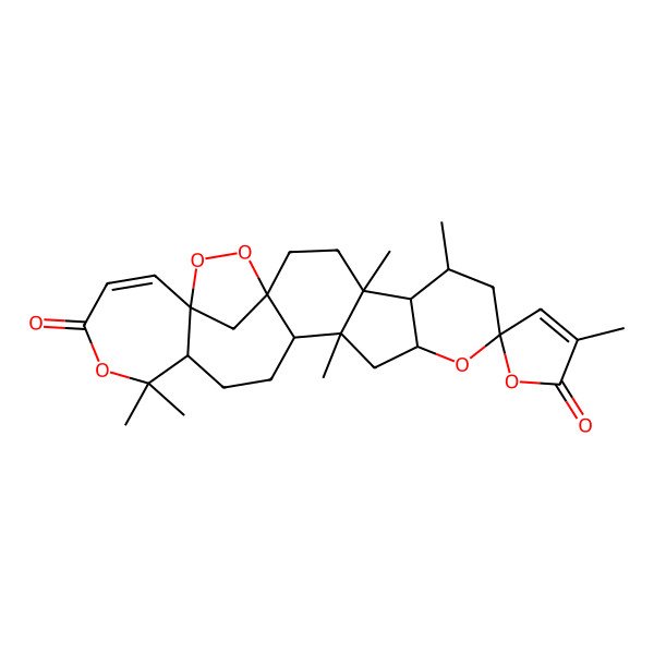 2D Structure of 3',4,6,12,17,17-Hexamethylspiro[9,18,23,24-tetraoxahexacyclo[20.2.1.01,13.04,12.05,10.016,22]pentacos-20-ene-8,5'-furan]-2',19-dione