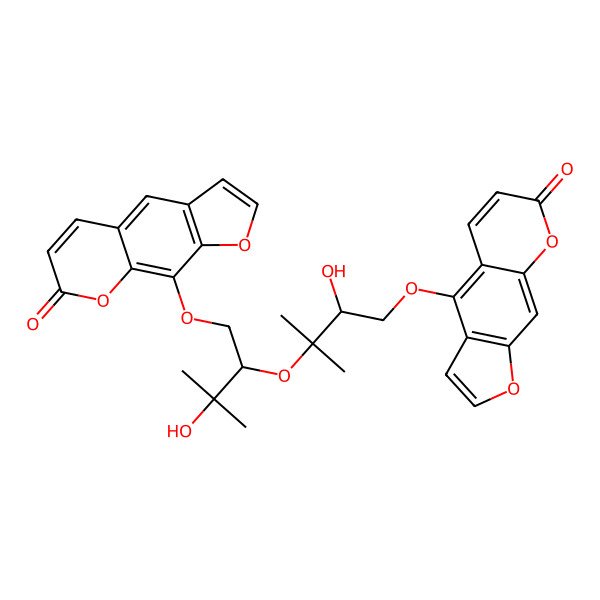 2D Structure of 9-[3-Hydroxy-2-[3-hydroxy-2-methyl-4-(7-oxofuro[3,2-g]chromen-4-yl)oxybutan-2-yl]oxy-3-methylbutoxy]furo[3,2-g]chromen-7-one